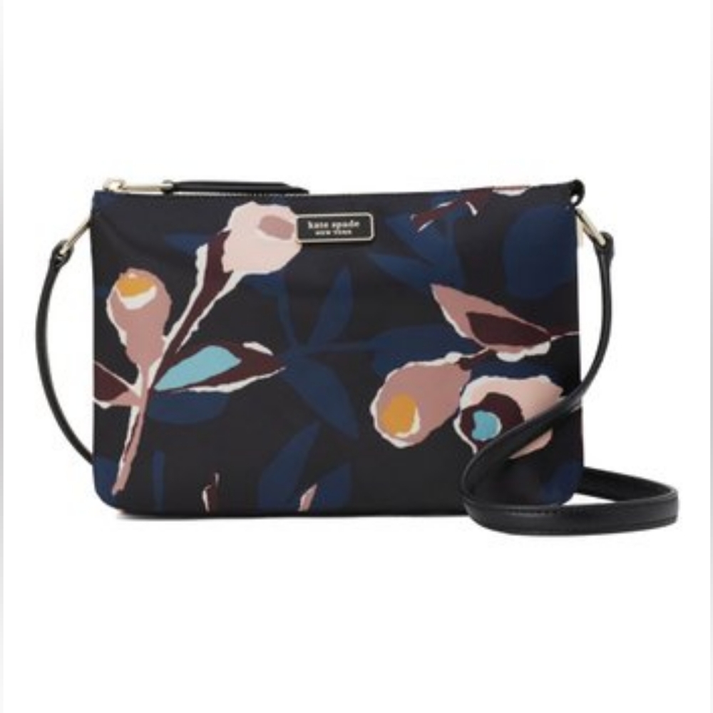 🐻KATE SPADE Dawn Paper Rose Triple Gusset Crossbody in Black Floral - Picture 3 of 16